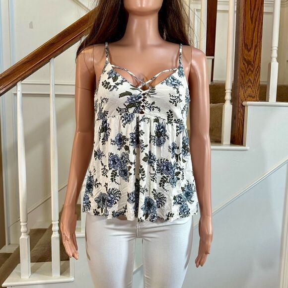 American Eagle Soft & Sexy white blue floral tank - Picture 1 of 12